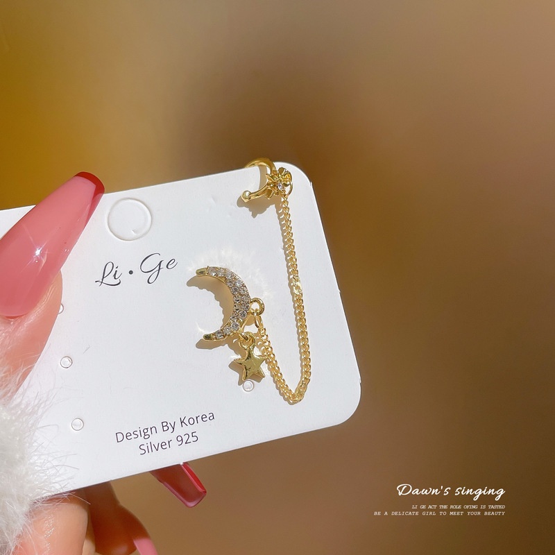 Bông Tai Mạ Bạc 925 Hình Ngôi Sao Mặt Trăng Thời Trang Hàn Quốc