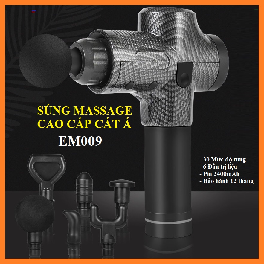 Máy massage cầm tay 6 đầu 30 cấp độ trị đau nhức toàn thân hiệu quả, súng massage kèm 6 đầu mát xa