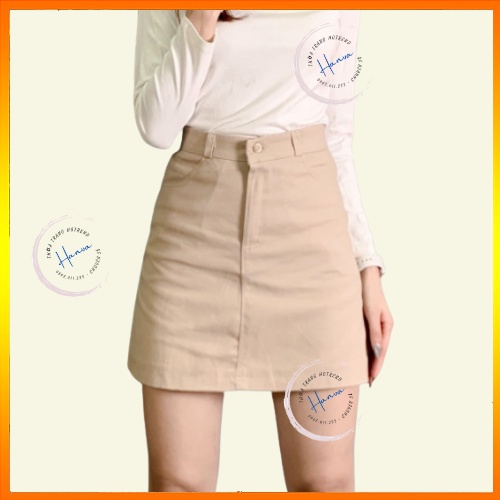 Chân Váy Ngắn Kaki Chữ A Cạp Cao Co giãn 2 Túi Trước Có Quần Trong Phong Cách Hàn Quốc Nhẹ Nhàng Hanva