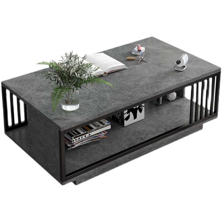 Bàn trà sofa mặt gỗ chân kim loại đẹp sang trọng,Bàn trà gỗ phòng khách uống nước 2 tầng họa tiết vân mây giá rẻ 100x50