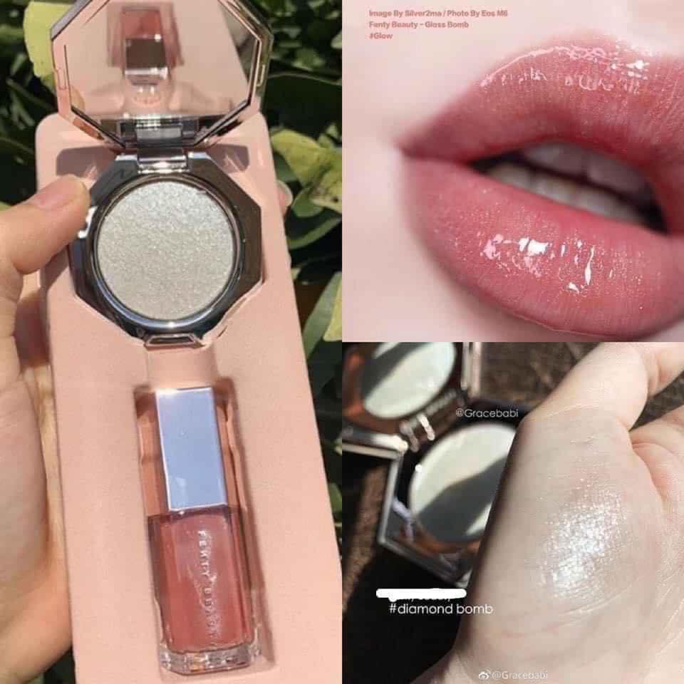 SON VÀ HIGHLIGHT FENTY BEAUTY MINI FACE + LIP DIAMOND BOMB TÁCH SET | BigBuy360 - bigbuy360.vn