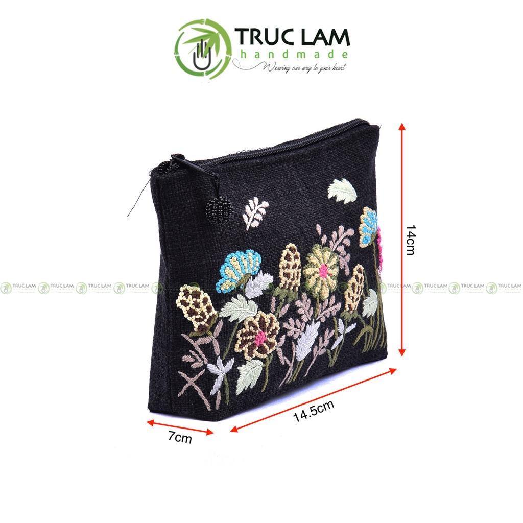 Ví Cầm Tay Túi Đựng Vải Gai Họa Tiết Hoa Cỏ Thêu Tay - Trúc Lâm Handmade | BigBuy360 - bigbuy360.vn