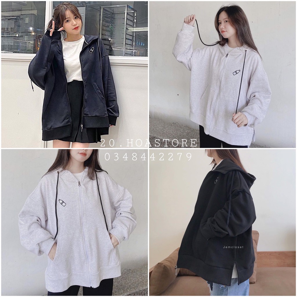 ÁO KHOÁC NỈ HỘP CHAI SỮA OVERSIZE XẺ TÀ - ÁO HOODIE KHOÁC CHAI NƯỚC 3 MÀU ULZZANG