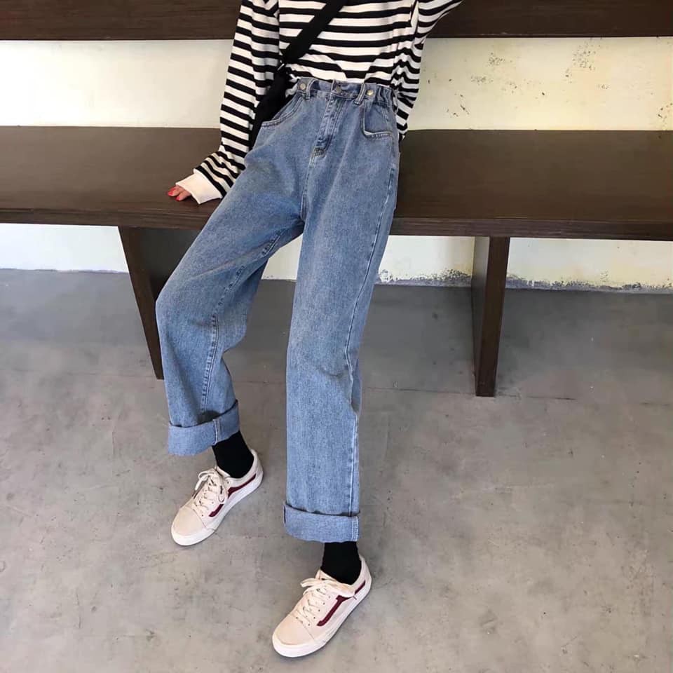 Quần Jean Cạp Chun Khuy Bấm Nữ [FREESHIP] 🌸 Jeans ống rộng lưng cao chun sau tùy chỉnh quần culottes bò SIÊU HOT 🌸