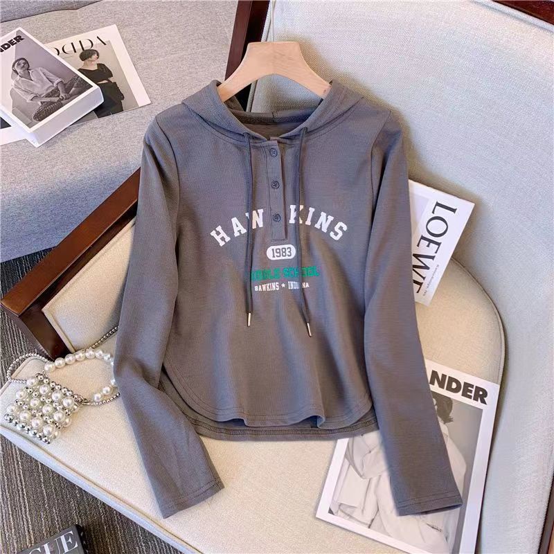 Áo hoodie BH Mỏng Tay Dài Dáng Rộng Phối Dây Rút In Họa Tiết Xinh Xắn Cho Nữ