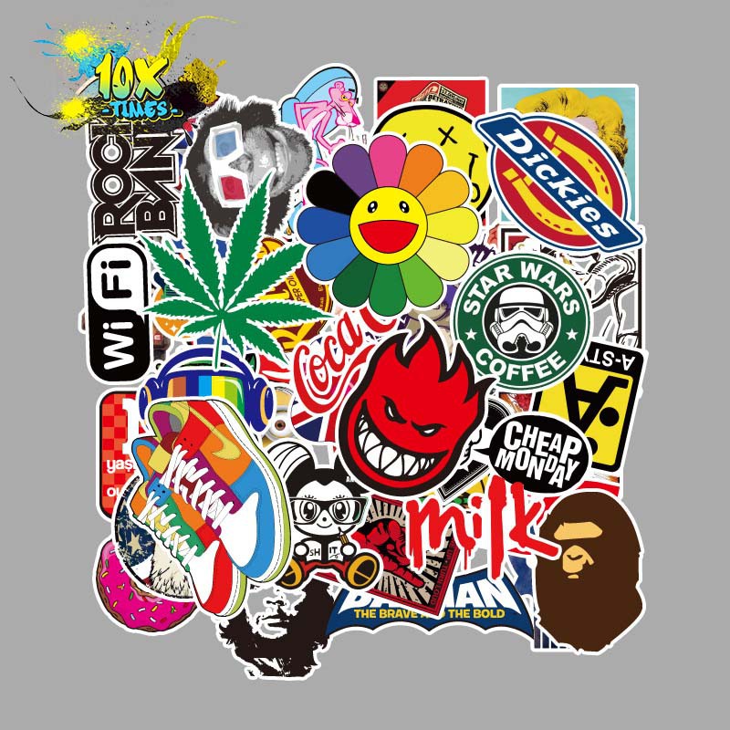 set 50 sticker mix các thương hiệu dán máy tính, điện thoại,lap top, sticker dán mũ bảo hiểm, valy phong cách
