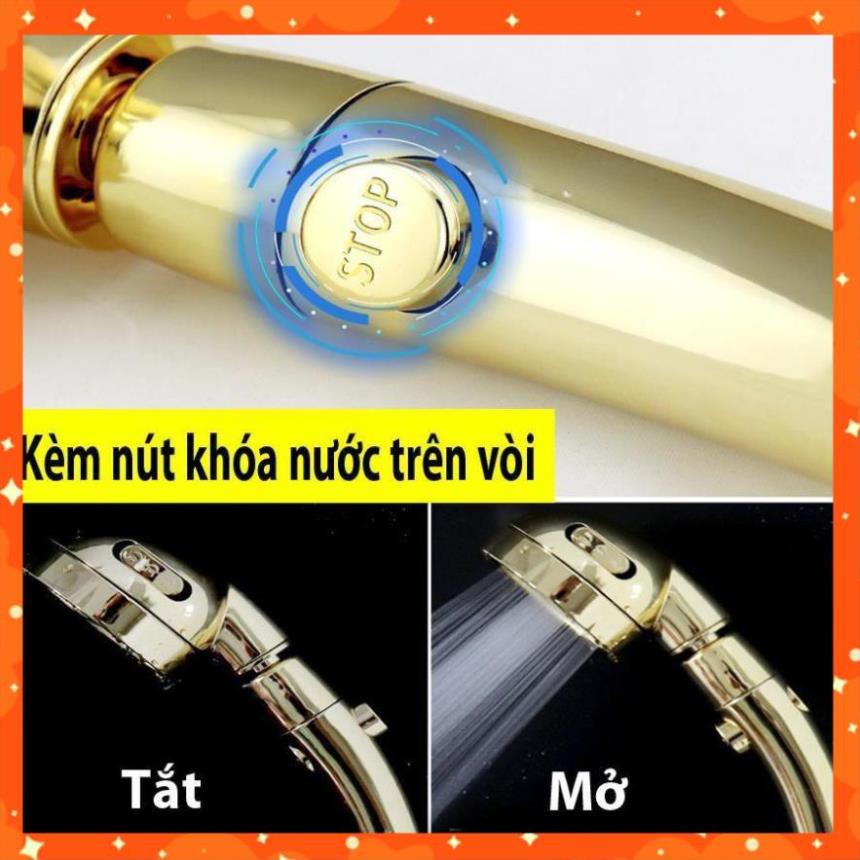 Vòi Sen Tăng áp Có Nút Khóa Nước 3 chế độ Phun, Xoay 360 độ Hàng Xịn - Vàng Gold 206783