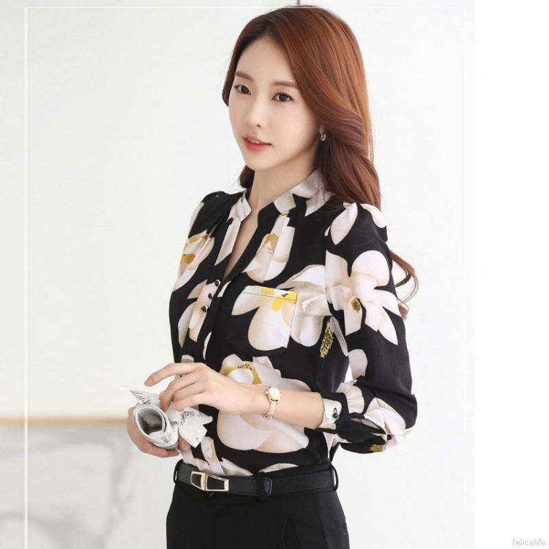 Áo phối hoa bằng vải voan phong cách công sở