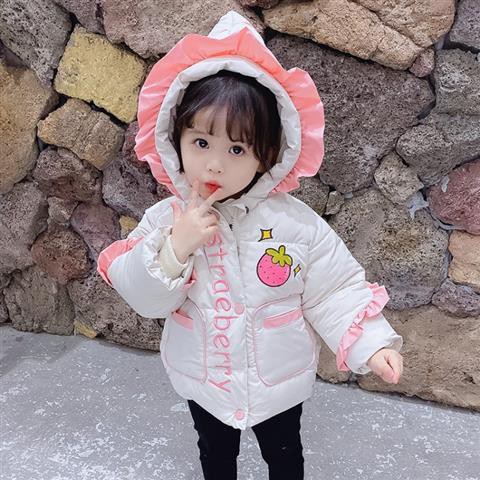 Áo Khoác cotton Dày Dặn Màu Trơn Họa Tiết Dâu Tây Dễ Thương Phong Cách Hàn Quốc Cho Bé Gái ^ o ^