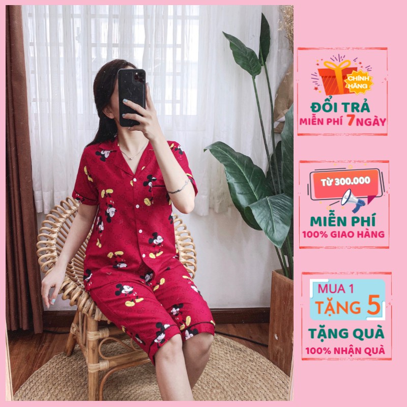 Đồ bộ pijama nữ lụa. Bộ ngủ mặc nhà tay cộc quần Lửng chất kate thái