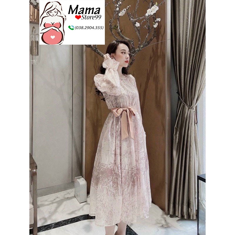 Váy Bầu Mùa Hè Kèm Đai Thắt,Dáng Suông Dài Đầm Bầu Voan Tơ Hai Lớp Xinh Xắn Công Sở V0049 Mama Store99