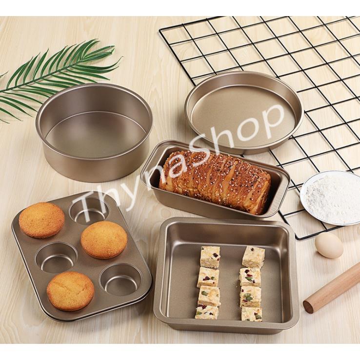 Khuôn làm bánh chống dính SET 5 chiếc, khuôn nướng bánh cupcake, pizza, bánh mì, bông lan