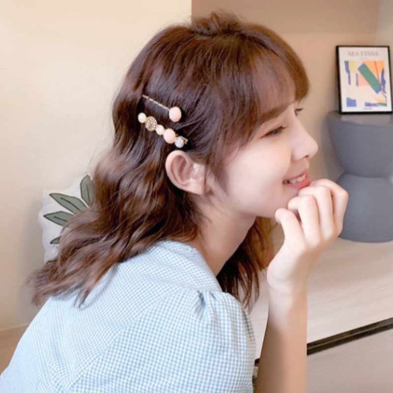Kẹp Tóc Đính Đá Ngọc Trai Kiểu Dáng Đơn Giản Sang Trọng Phong Cách Hàn Quốc Cho Nữ
