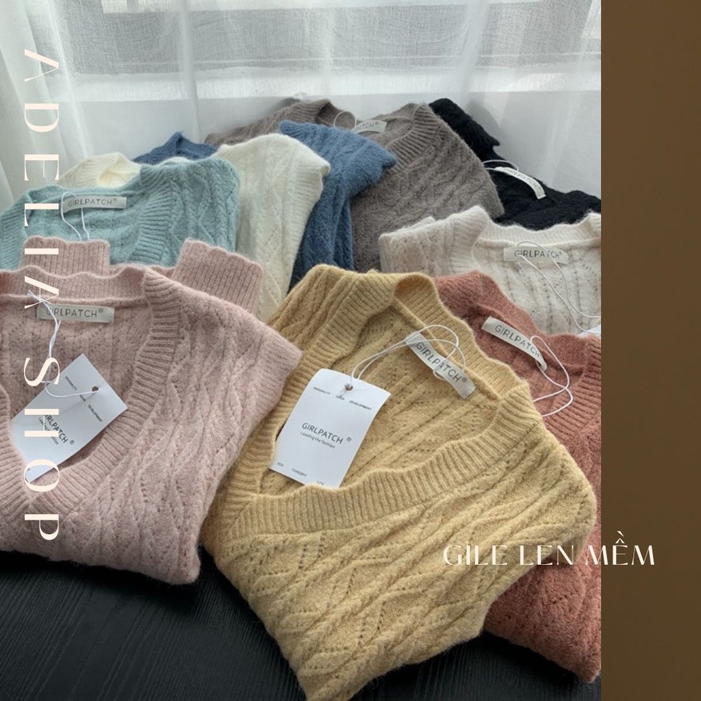 Gile Len | Áo Gile Len Cổ V Len Dày Mềm Dệt Kim Basic Nhiều Màu Ulzzang 2021