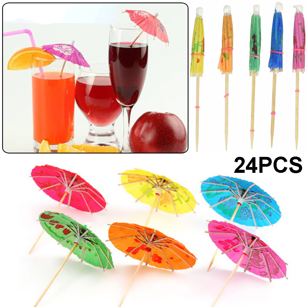 Bộ 24 Cây Dù Giấy Mini Nhiều Màu Sắc Dùng Trang Trí Đồ Uống