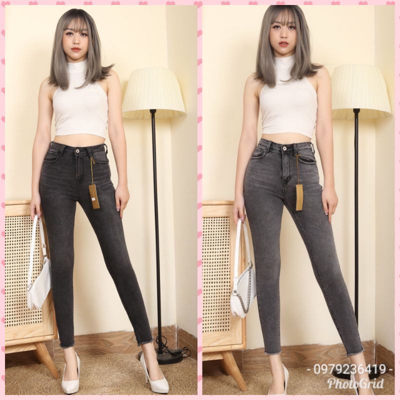 Quần jean skinny xám khói tua rua gấu,quần bò nữ ct jean