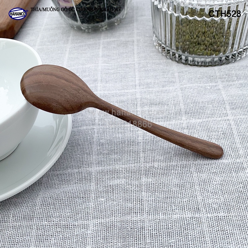 Muỗng đầu tròn gỗ óc chó (13,5cm) thìa xuất Nhật - xúc gia vị/an toàn thực phẩm - CTH528