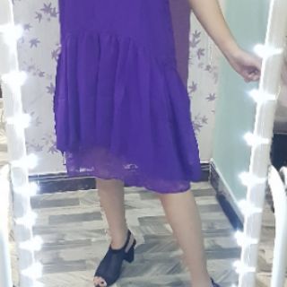 Đầm suông 2 dây phối ren bèo