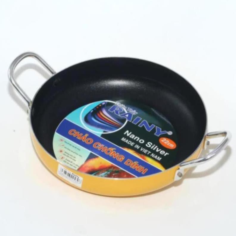 Chảo Xào 2 Quai Chống Dính 22cm Sơn Vàng Rainy – Đồ Dùng Nhà Bếp Nấu Thực Phẩm Đa Năng -FUJIKA