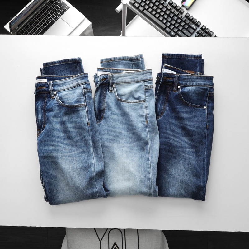 Quần jean nam ống ôm- xanh sáng- chất bò co giãn- hàng xuất xịn | BigBuy360 - bigbuy360.vn