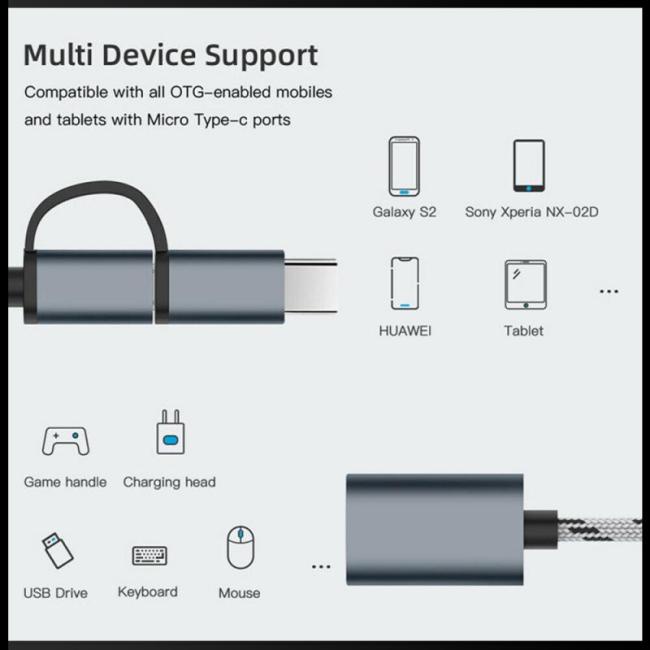 Dây Cáp Chuyển Đổi Dữ Liệu OTG 2 Trong 1 Type c Cho Điện Thoại / Máy Tính Bảng