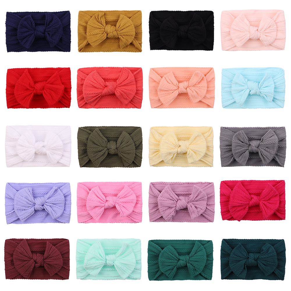 Băng đô vải nylon mềm co giãn KIDSBOWS màu trơn thắt nơ dành cho bé gái