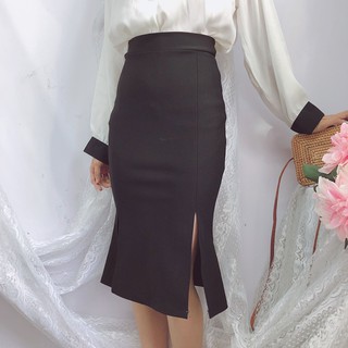 Chân váy công sở dài bigsize xẻ tà màu đen dài 63cm CR63V41 [size từ 48-85kg]