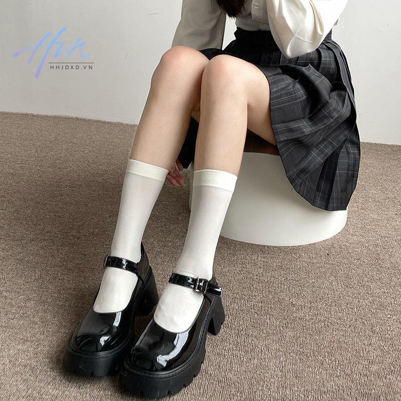 Vớ Nhung Mỏng Cổ Cao Vừa Màu Trắng Phong Cách Nhật Bản Thời Trang Mùa Hè Cho Nữ