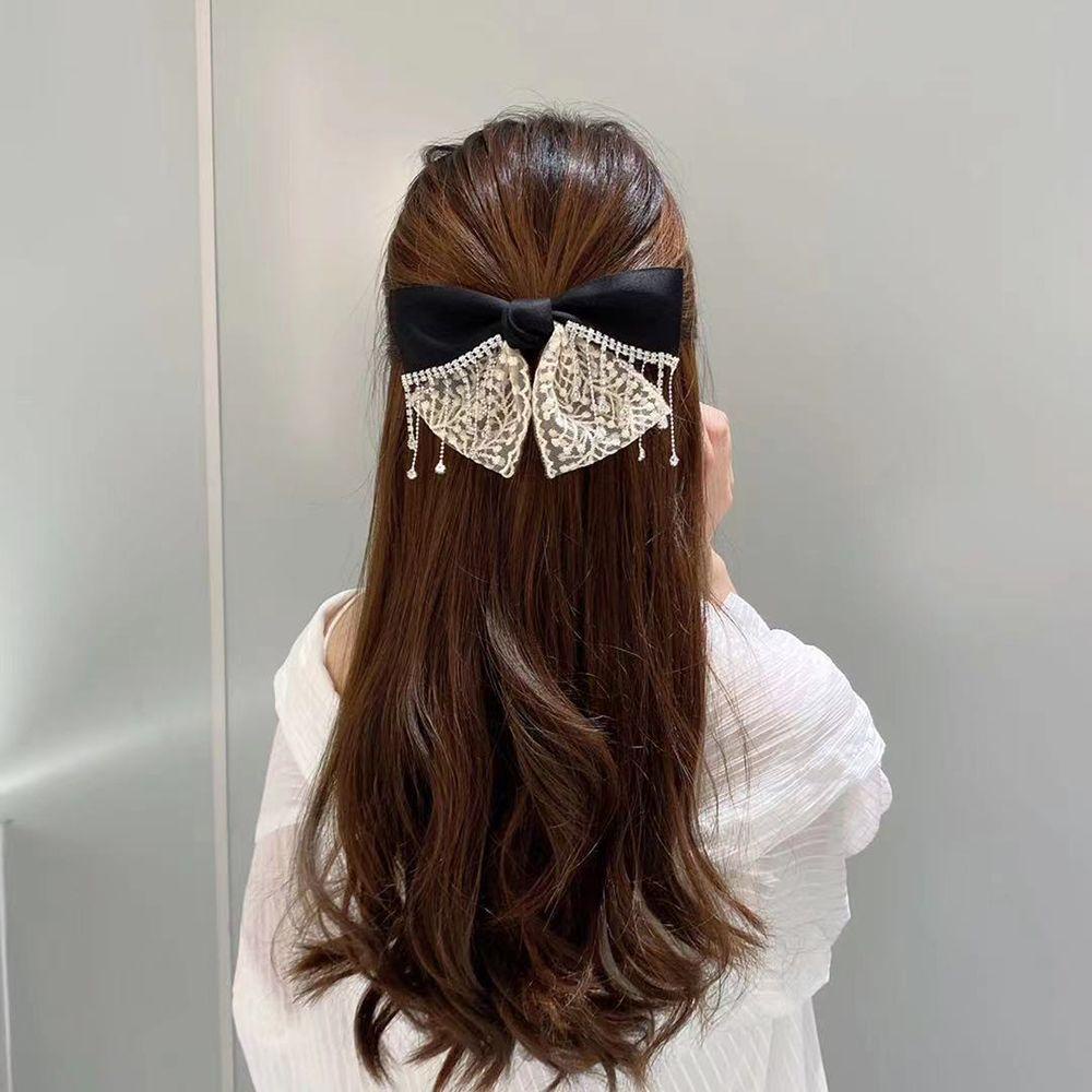 Kẹp Tóc Hình Nơ Ren Đơn Giản Thanh Lịch|Kẹp Tóc Dây Xích Bằng Vải Cho Nữ