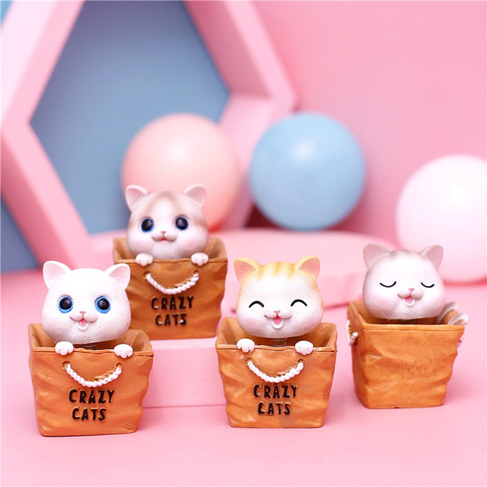 Tượng mèo con lắc lư Crazy Cat, mô hình Mèo trang trí để bàn, để ô tô