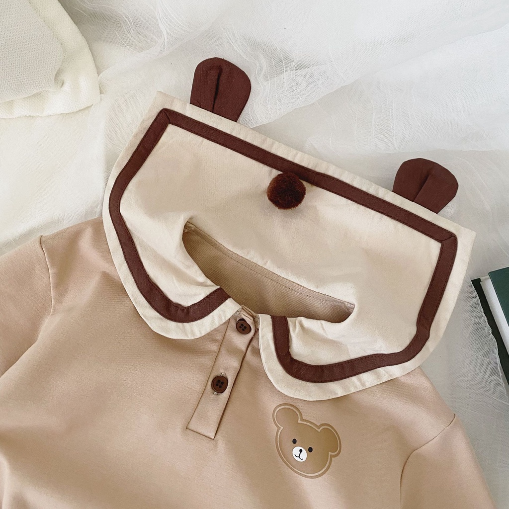 Bộ Áo Liền Quần Tam Giác Tay Dài Cổ Thủy Thủ Hình Gấu Dễ Thương Cho Bé