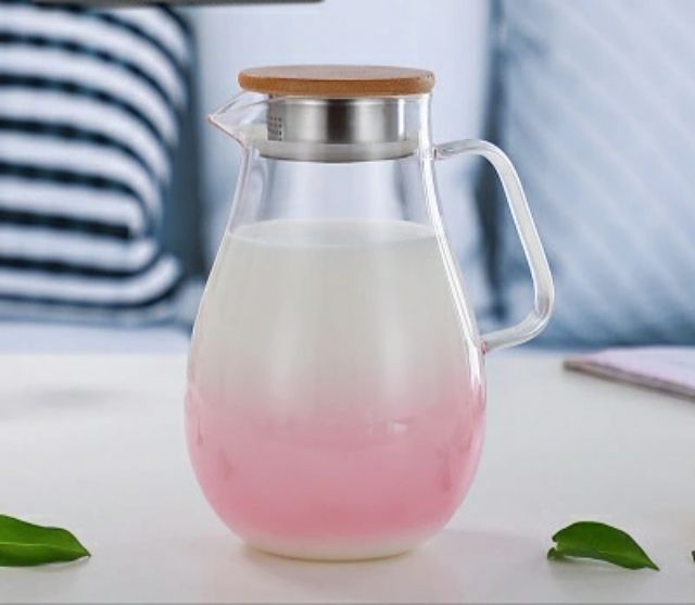 Bình thủy tinh chịu nhiệt đun trên bếp cao cấp 1800ml đổi màu nước Hồng tuyệt đẹp