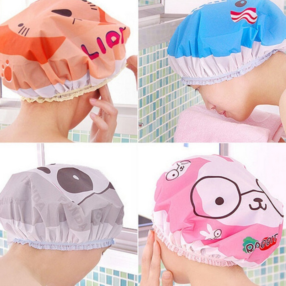 Mũ trùm bảo vệ tóc khi tóc in họa tiết hoạt hình đáng yêu tiện lợi cho nữ