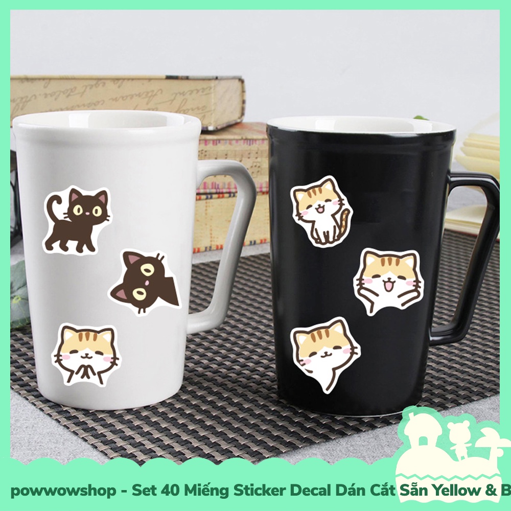 [Sẵn VN - Hỏa Tốc] Set 40 Miếng Sticker Decal Cắt Sẵn DIY Dán Trang Trí Vật Dụng Mẫu Yellow &amp; Black Cat Playround
