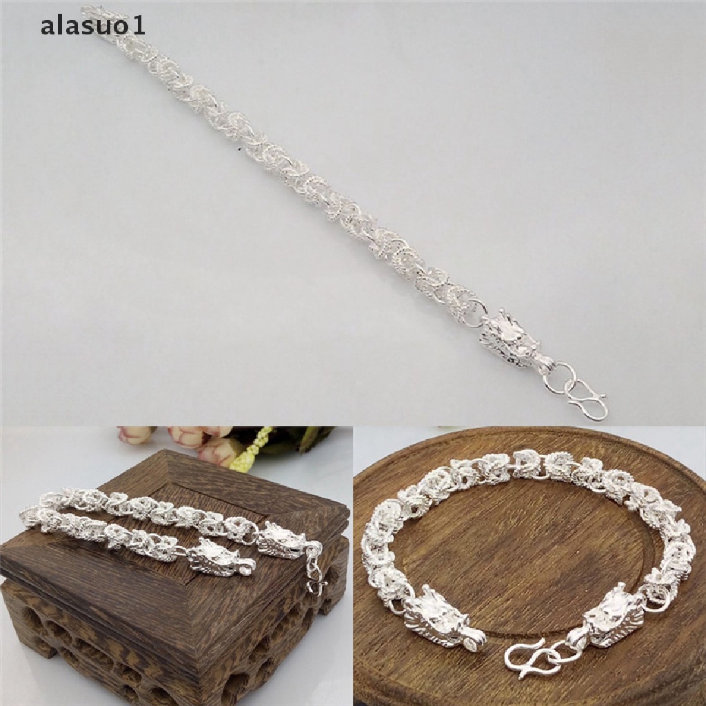 [alasuo1] Vòng Đeo Tay Dây Xích Mạ Bạc Hình Rồng Thời Trang Mới Làm Quà Tặng Cho Nam [VN]