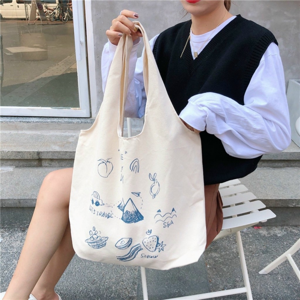 [Mã FASHIONT4WA2 giảm 10K đơn từ 50K] Túi tote vải canvas cao cấp phong cách Hàn quốc - Make your day