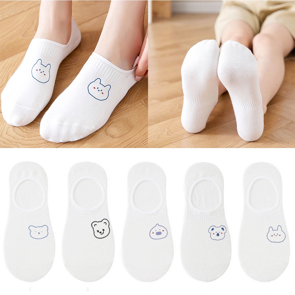 Đôi Vớ Thuyền Chống Trượt In Hình Động Vật Hoạt Hình Phong Cách Hàn Quốc Dành Cho Nữ