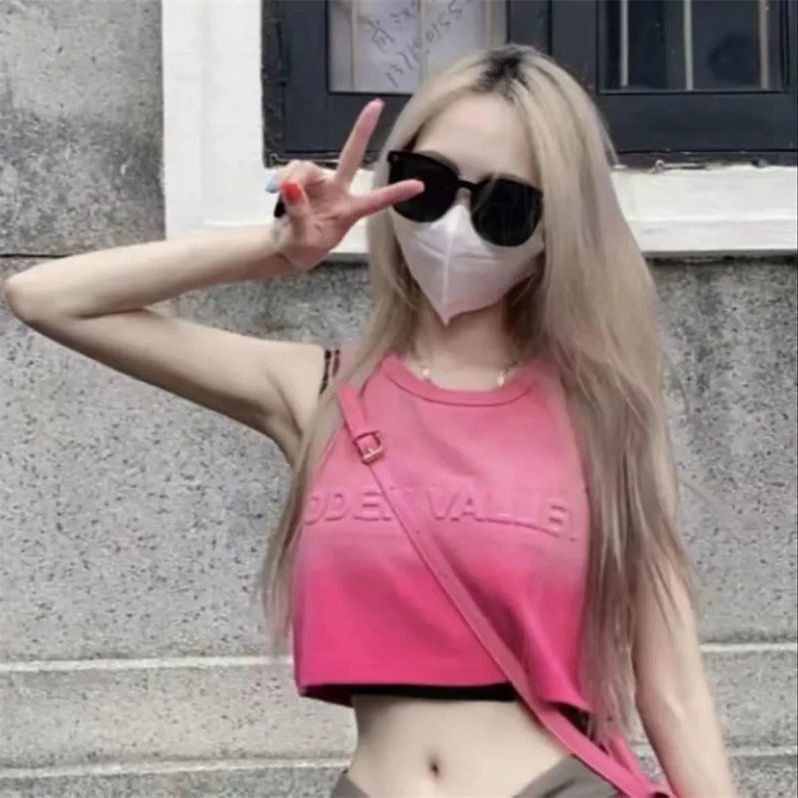 Áo Thun Nữ Cộc Tay In Chữ Bump Dập Nổi Màu Gradient Phong Cách Harajuku Đường Phố Mới Mùa Hè