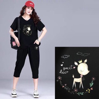 bộ thun big size thể thao cổ tim hình nai size 90-100kg