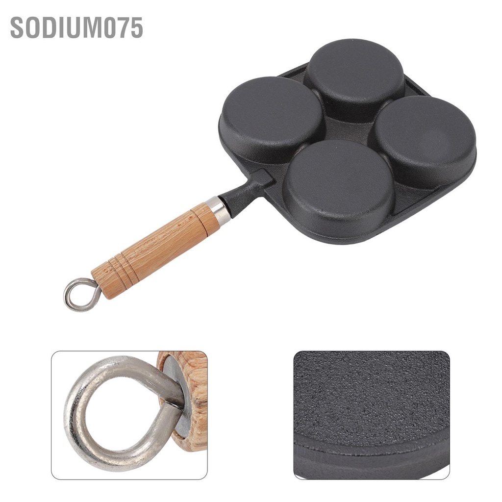 Có thể bán buôn Chảo trứng 4 cốc chiên có tay cầm bằng gỗ cho bữa sáng Bánh kếp ốp la Hàng giao ngaySodium075
