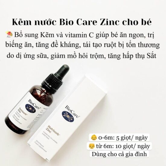 Kẽm nước BioCare Nutrisorb ZinC, Anh (30ml dạng giọt) tăng cường đề kháng cho trẻ sơ sinh từ 1 tháng tuổi - NT Hạnh Phúc