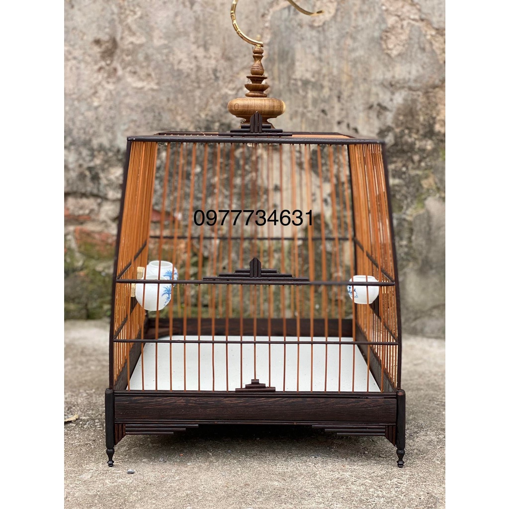 Khung lồng chim chào mào tự ráp gỗ mun đuôi công báng súng trụ tròn tiện đẹp kỹ mịn cao cấp kèm đủ phụ kiện Kabosa