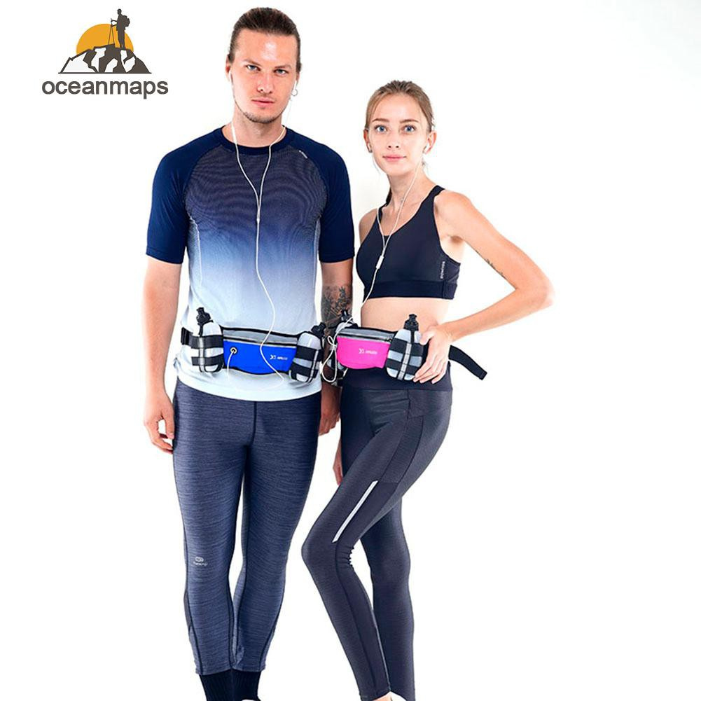 Ocean_Outdoor Running Waist Bag Kettle Fitness Sport Belt Pack w/2 Water Bottles