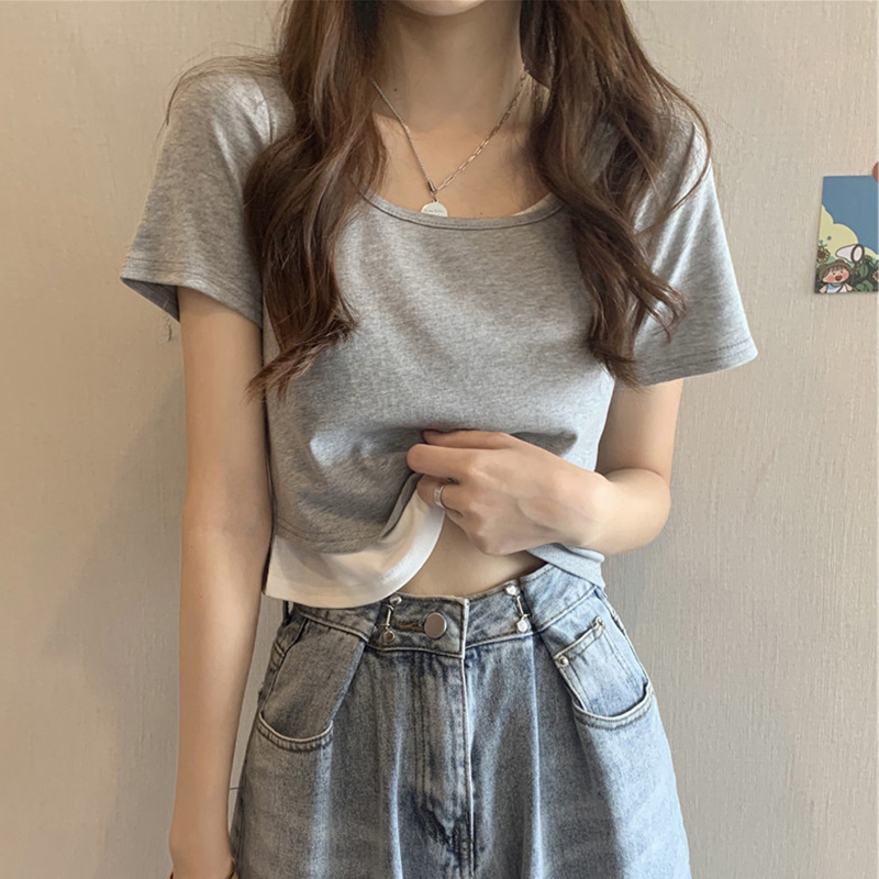 Áo thun croptop nữ SUXI tay ngắn màu trơn thời trang