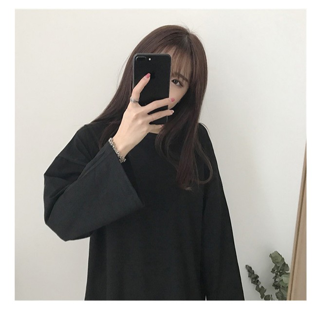 SUXI Áo thun cotton tay dài dáng rộng