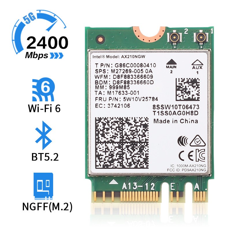 Card Intel WiFi Bluetooth AX210 NGW. Card mạng không dây Wireless M2 cho máy tính - Wifi 6E