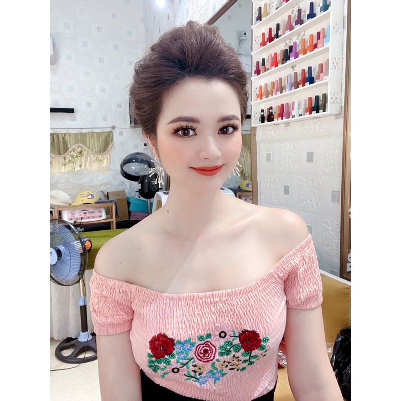 Áo chun co dãn thêu hoa - ôm body [HOT NHẤT] chất siêu xịn