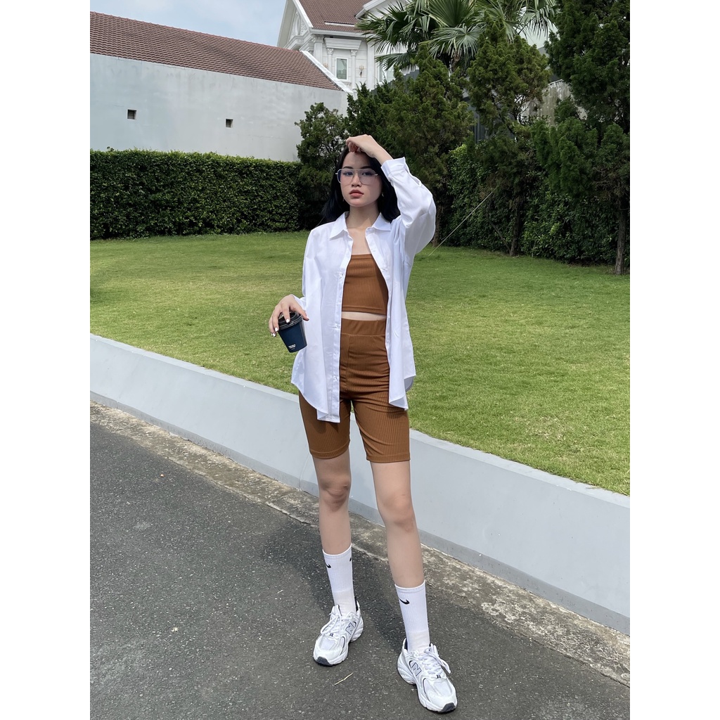 DOTTIE - Quần thun Biker dài nữ nâu Q0232