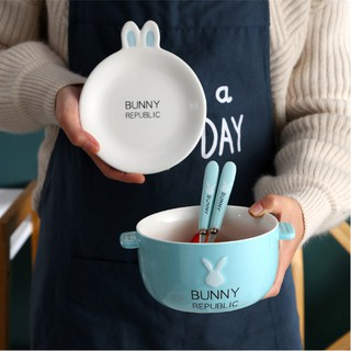 (Có sẵn) Bộ bát ăn mì/hoa quả họa tiết thỏ kute