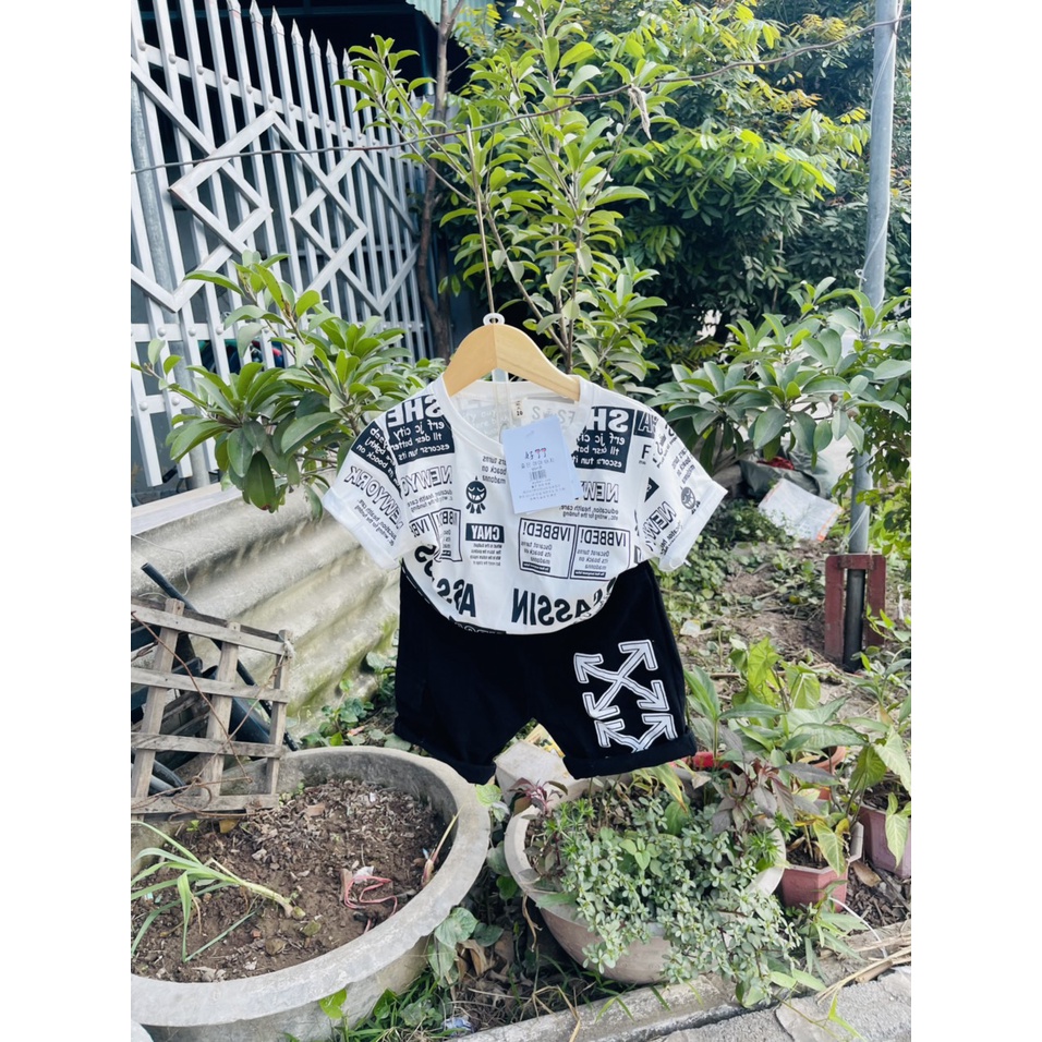 Set bộ bé trai, Set kaki bé trai quần túi hộp áo cotton in chữ cho bé trai 15-25kg